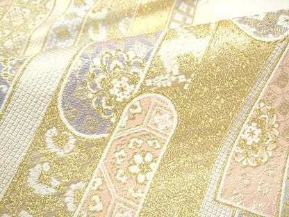 平和屋着物●西陣　京洛苑たはら謹製　六通柄袋帯　花唐草文　金糸　反端付き　正絹　逸品　CABN8138hy