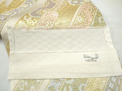 平和屋着物●西陣　京洛苑たはら謹製　六通柄袋帯　花唐草文　金糸　反端付き　正絹　逸品　CABN8138hy