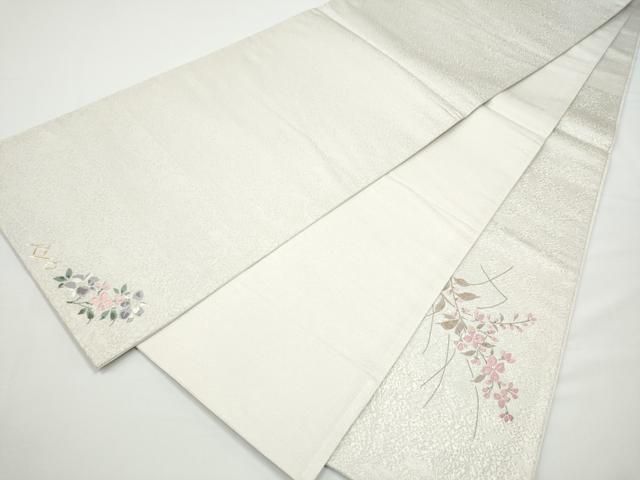 平和屋着物●太鼓柄袋帯　唐織　枝花文　金糸　銀通し地　やまと誂製　正絹　逸品　CABN8146hy