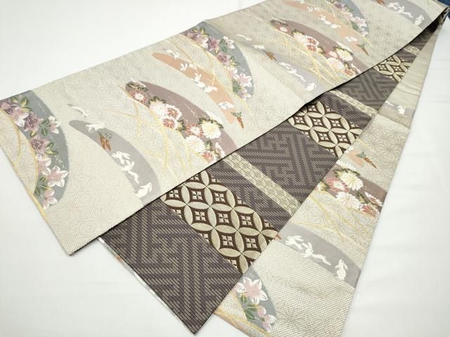 平和屋着物●両面　六通柄　京袋帯　兎　草花文　金糸　やまと誂製　正絹　逸品　CABN8147hy