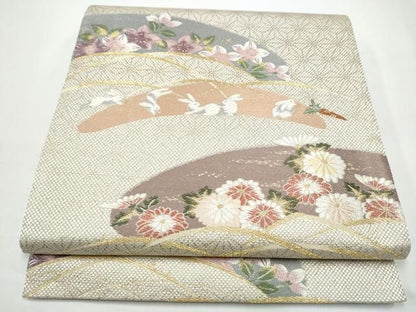 平和屋着物●両面　六通柄　京袋帯　兎　草花文　金糸　やまと誂製　正絹　逸品　CABN8147hy