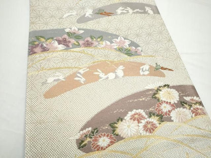 平和屋着物●両面　六通柄　京袋帯　兎　草花文　金糸　やまと誂製　正絹　逸品　CABN8147hy