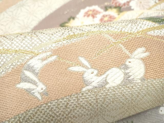 平和屋着物●両面　六通柄　京袋帯　兎　草花文　金糸　やまと誂製　正絹　逸品　CABN8147hy