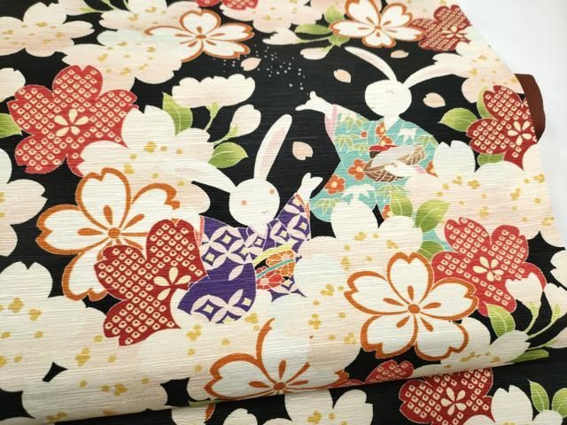 平和屋着物● WAKKA　ワッカ  全通柄　京袋帯　兎　舞桜文　黒地　金糸　正絹　逸品　CABN8148hy