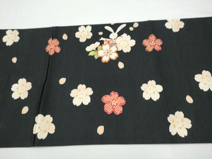 平和屋着物● WAKKA　ワッカ  全通柄　京袋帯　兎　舞桜文　黒地　金糸　正絹　逸品　CABN8148hy