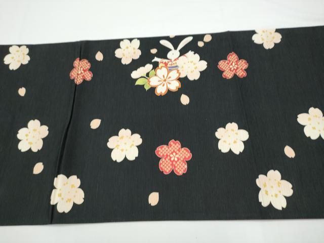 平和屋着物● WAKKA　ワッカ  全通柄　京袋帯　兎　舞桜文　黒地　金糸　正絹　逸品　CABN8148hy