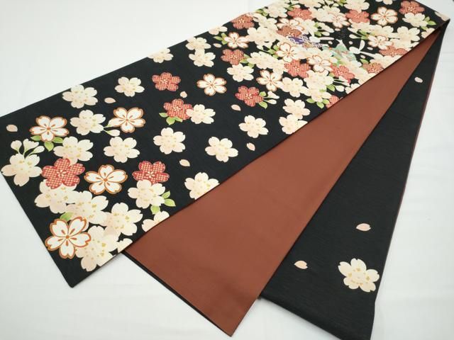 平和屋着物● WAKKA　ワッカ  全通柄　京袋帯　兎　舞桜文　黒地　金糸　正絹　逸品　CABN8148hy