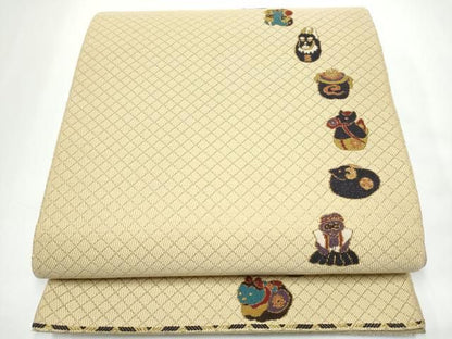 平和屋着物●六通柄袋帯　玩具文　金糸　正絹　逸品　CABN8156hy