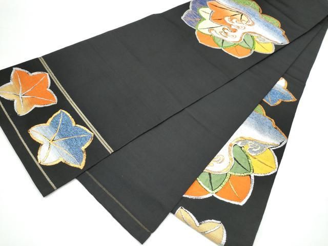平和屋着物●六通柄　本袋帯　竜田川　黒地　金糸　正絹　逸品　CABN8157hy