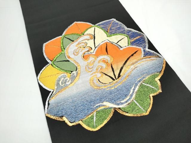平和屋着物●六通柄　本袋帯　竜田川　黒地　金糸　正絹　逸品　CABN8157hy