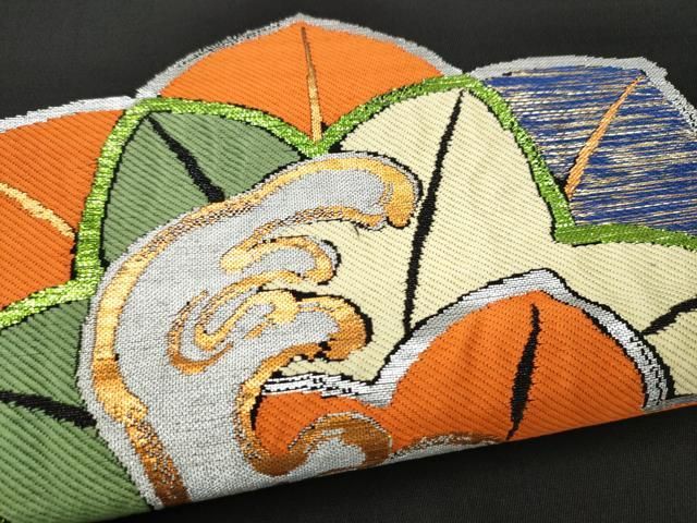 平和屋着物●六通柄　本袋帯　竜田川　黒地　金糸　正絹　逸品　CABN8157hy
