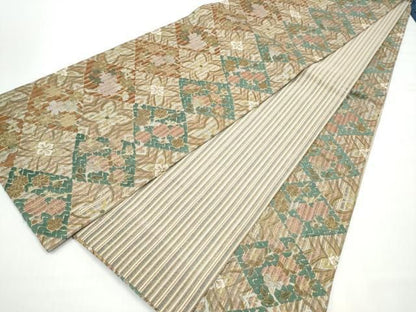 平和屋着物●中国三大刺繍　相良刺繍　全通柄袋帯　菱花文　金銀糸　正絹　逸品　CABN8158hy