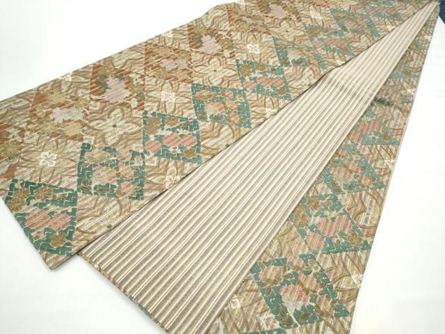 平和屋着物●中国三大刺繍　相良刺繍　全通柄袋帯　菱花文　金銀糸　正絹　逸品　CABN8158hy