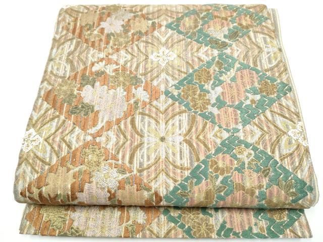 平和屋着物●中国三大刺繍　相良刺繍　全通柄袋帯　菱花文　金銀糸　正絹　逸品　CABN8158hy