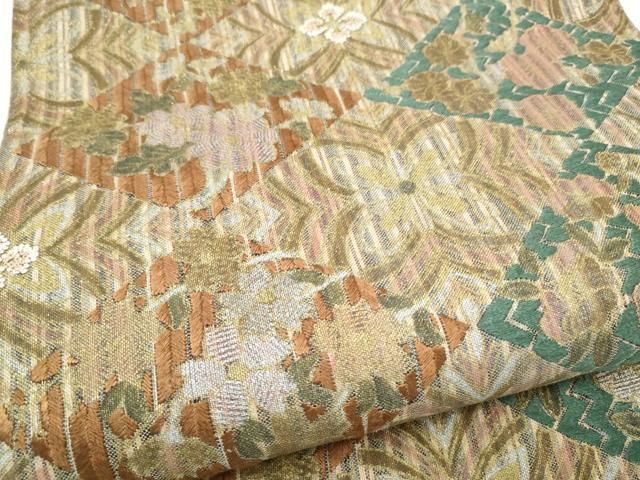 平和屋着物●中国三大刺繍　相良刺繍　全通柄袋帯　菱花文　金銀糸　正絹　逸品　CABN8158hy