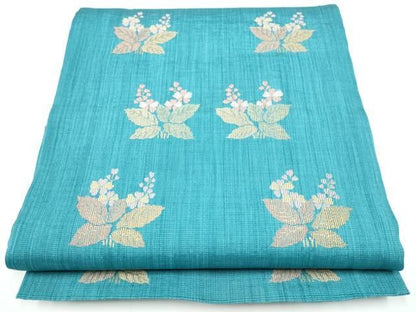 平和屋着物●六通柄　本袋帯　草花文　金糸　正絹　逸品　CABN8164hy