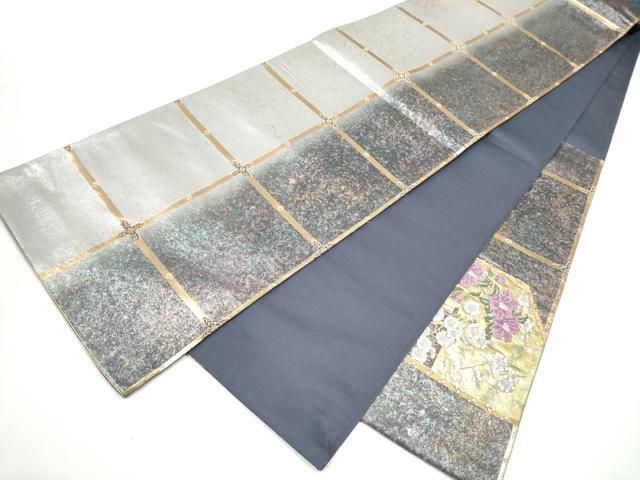 平和屋着物●西陣　京の名門　じゅらく謹製　帝王紫　太鼓柄袋帯　草花文　金銀糸　引箔　正絹　逸品　CABN8170hy