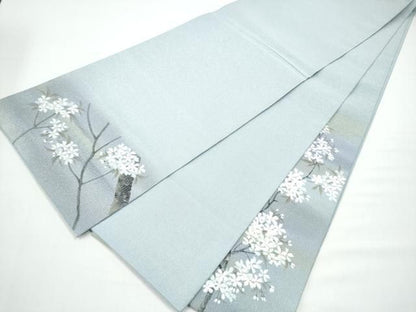 平和屋着物●六通柄袋帯　手描き　綴れ　枝桜文　銀糸　正絹　逸品　CABN8175hy