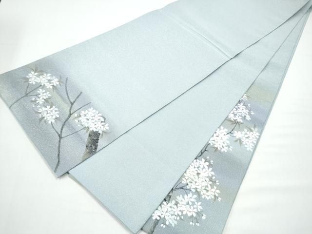 平和屋着物●六通柄袋帯　手描き　綴れ　枝桜文　銀糸　正絹　逸品　CABN8175hy