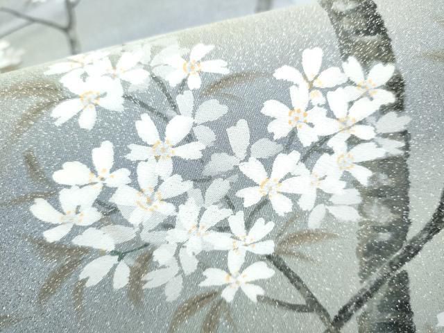 平和屋着物●六通柄袋帯　手描き　綴れ　枝桜文　銀糸　正絹　逸品　CABN8175hy