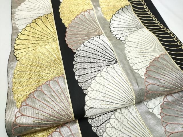 平和屋着物●六通柄袋帯　深秋の香　黒地　金銀糸　正絹　逸品　CABN8176hy
