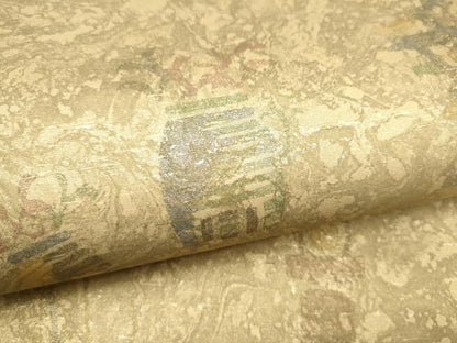 平和屋着物●石川県指定無形文化財　牛首紬　白山工房　手織り　全通柄袋帯　陶器花文　金彩　正絹　逸品　未使用　CABN8179hy