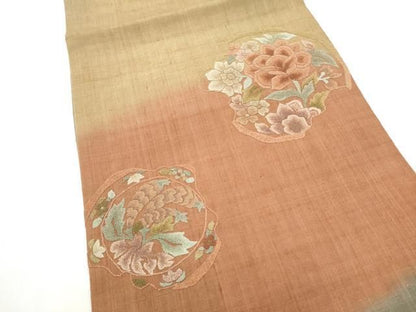 平和屋着物●中国三大刺繍　総相良刺繍　太鼓柄袋帯　紬地　花丸文　正絹　逸品　CABN8181hy