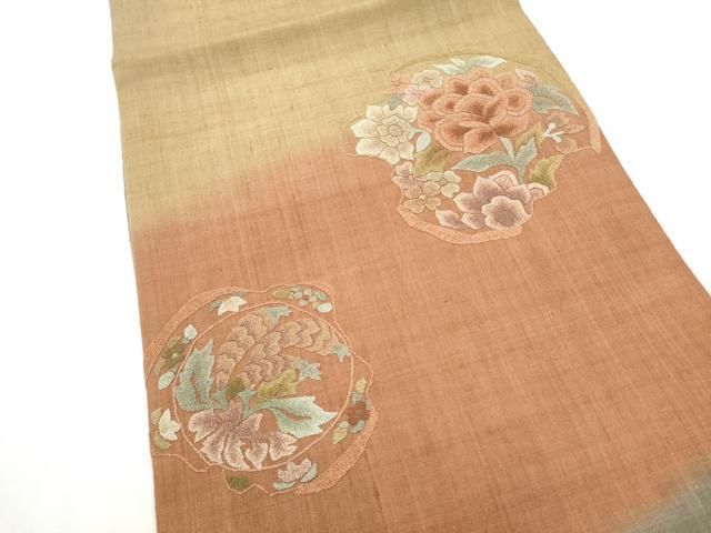 平和屋着物●中国三大刺繍　総相良刺繍　太鼓柄袋帯　紬地　花丸文　正絹　逸品　CABN8181hy