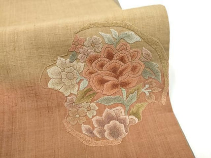 平和屋着物●中国三大刺繍　総相良刺繍　太鼓柄袋帯　紬地　花丸文　正絹　逸品　CABN8181hy