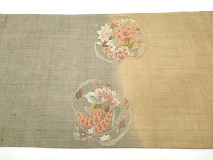 平和屋着物●中国三大刺繍　総相良刺繍　太鼓柄袋帯　紬地　花丸文　正絹　逸品　CABN8181hy