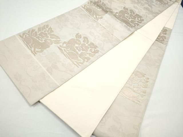 平和屋着物●洛風林　工芸帯地　六通柄袋帯　花兎　金糸　正絹　逸品　CABN8184hy