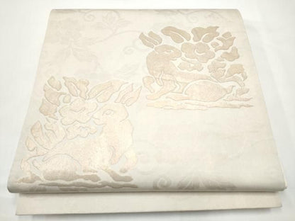 平和屋着物●洛風林　工芸帯地　六通柄袋帯　花兎　金糸　正絹　逸品　CABN8184hy