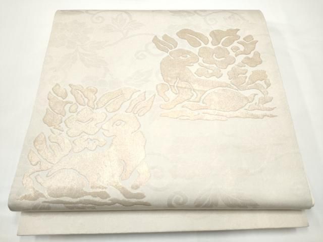 平和屋着物●洛風林　工芸帯地　六通柄袋帯　花兎　金糸　正絹　逸品　CABN8184hy