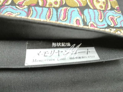 平和屋着物●六通柄袋帯　幾何学文様　黒地　金糸　正絹　逸品　CABN8191hy