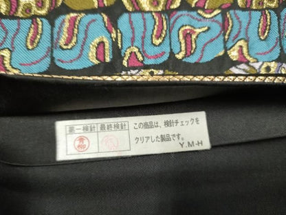 平和屋着物●六通柄袋帯　幾何学文様　黒地　金糸　正絹　逸品　CABN8191hy