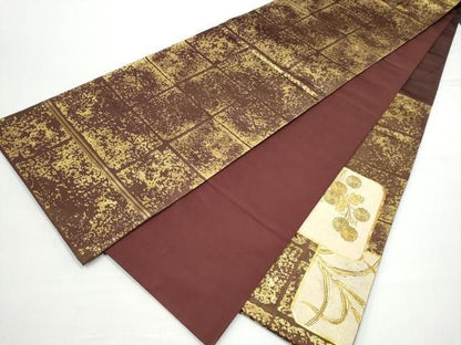 平和屋着物●西陣　川島織物　太鼓柄袋帯　駒刺繍　草花文　本金　正絹　逸品　CABN8194hy