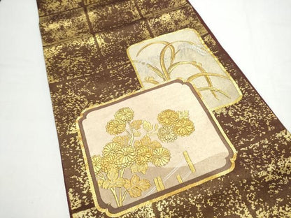 平和屋着物●西陣　川島織物　太鼓柄袋帯　駒刺繍　草花文　本金　正絹　逸品　CABN8194hy