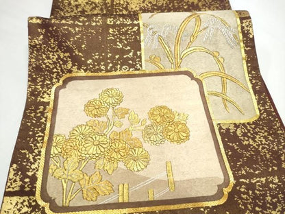 平和屋着物●西陣　川島織物　太鼓柄袋帯　駒刺繍　草花文　本金　正絹　逸品　CABN8194hy
