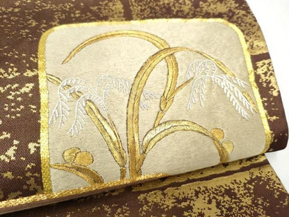 平和屋着物●西陣　川島織物　太鼓柄袋帯　駒刺繍　草花文　本金　正絹　逸品　CABN8194hy