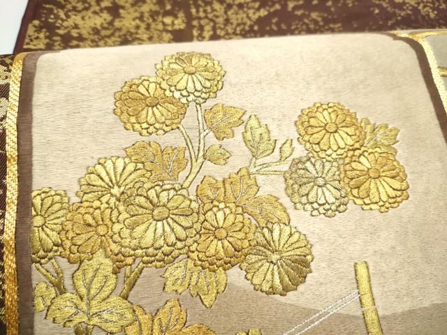 平和屋着物●西陣　川島織物　太鼓柄袋帯　駒刺繍　草花文　本金　正絹　逸品　CABN8194hy