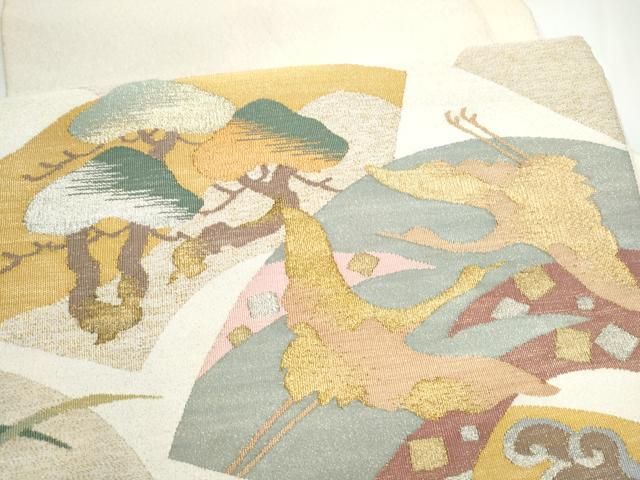 平和屋着物●爪搔き本綴れ　太鼓柄袋帯　地紙飛鶴浜松文　金銀糸　正絹　逸品　CABN8199hy