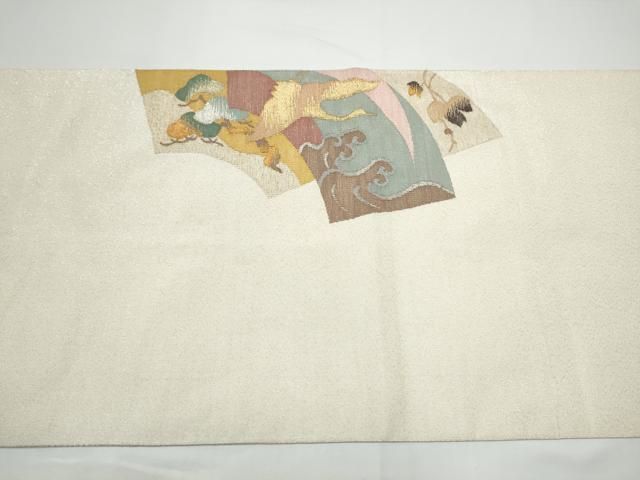 平和屋着物●爪搔き本綴れ　太鼓柄袋帯　地紙飛鶴浜松文　金銀糸　正絹　逸品　CABN8199hy