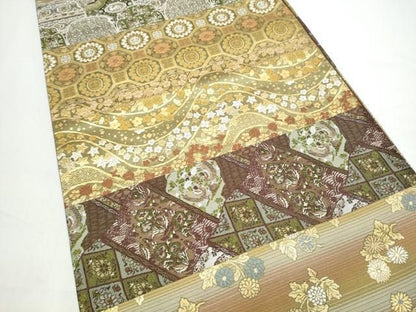 平和屋着物●両面　全通柄袋帯　切嵌　吉祥花文　金糸　正絹　逸品　CABN8200hy