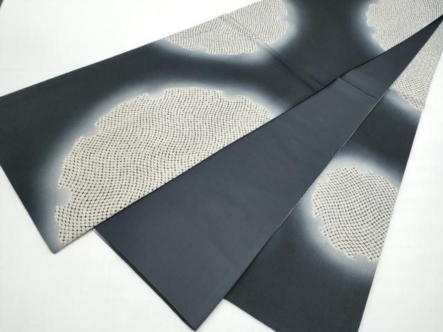 平和屋着物●全通柄袋帯　雪輪鹿の子文　黒地　鬼しぼ縮緬　正絹　逸品　CABN8201hy
