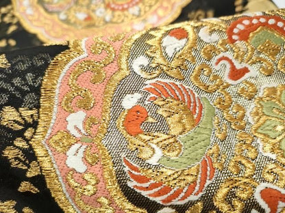 平和屋着物●西陣の名門　加納幸謹製　六通柄袋帯　唐織　絵皿花鳥文　黒地　金銀糸　正絹　逸品　CABN8212hy