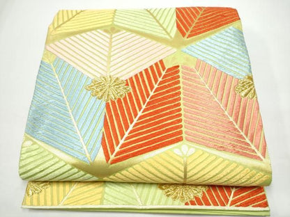 平和屋着物●六通柄袋帯　唐織　松葉文　金糸　正絹　逸品　CABN8220hy