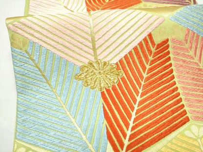 平和屋着物●六通柄袋帯　唐織　松葉文　金糸　正絹　逸品　CABN8220hy