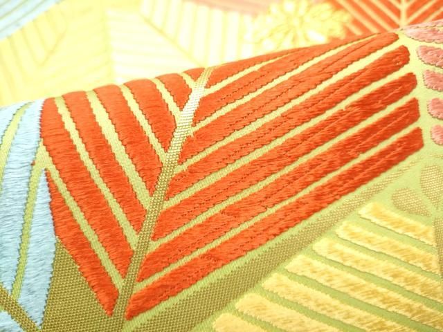 平和屋着物●六通柄袋帯　唐織　松葉文　金糸　正絹　逸品　CABN8220hy