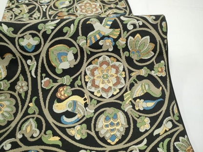 平和屋着物●西陣　川島織物　六通柄　本袋帯　花鳥唐草文　金糸　正絹　逸品　CABN8221hy
