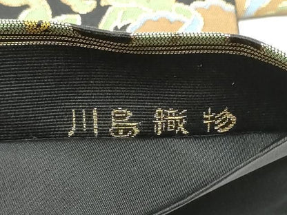 平和屋着物●西陣　川島織物　六通柄　本袋帯　人物牡丹唐草文　黒地　金糸　正絹　逸品　CABN8226hy